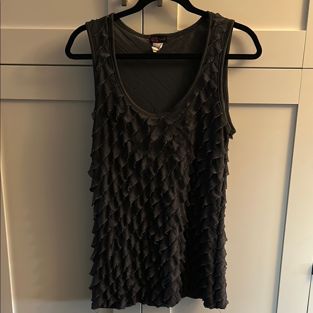 Grey Ruffled Sleeveless Top